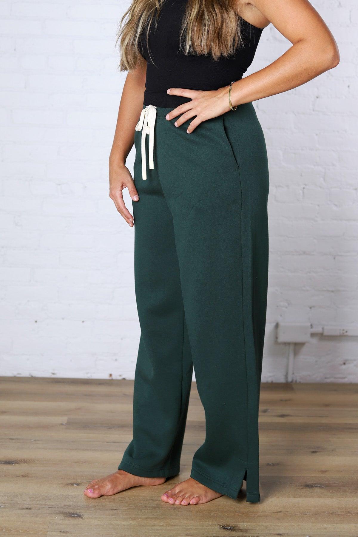 Kassidy Wide Leg Fleece Pants - Pine Grove