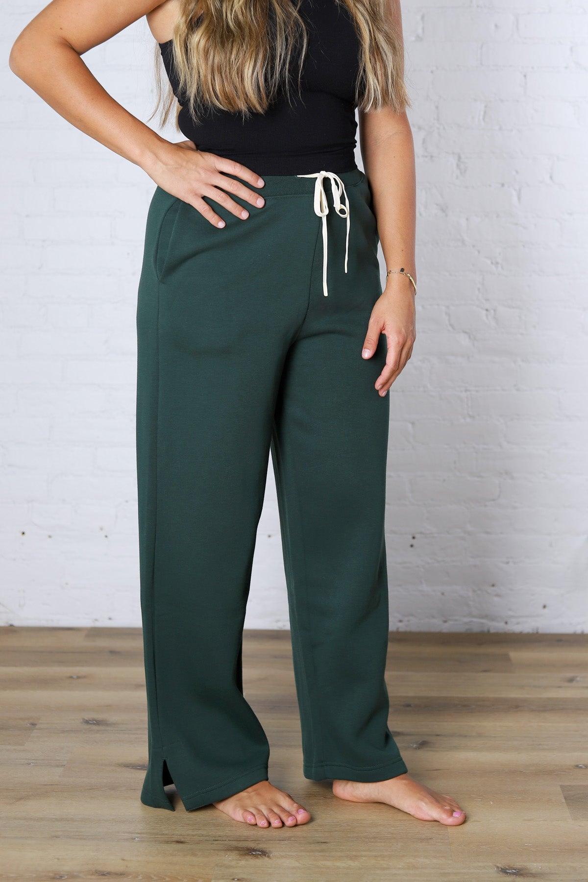 Kassidy Wide Leg Fleece Pants - Pine Grove