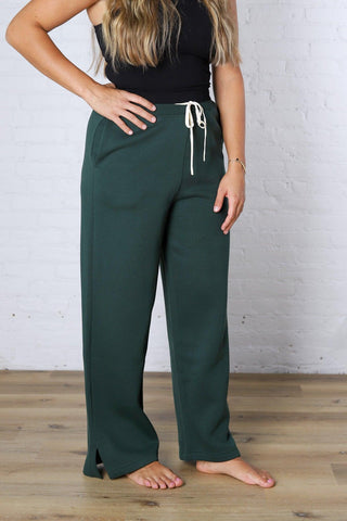 Kassidy Wide Leg Fleece Pants - Pine Grove