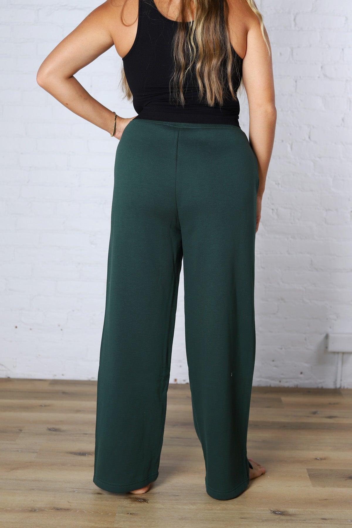 Kassidy Wide Leg Fleece Pants - Pine Grove
