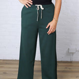 Kassidy Wide Leg Fleece Pants - Pine Grove
