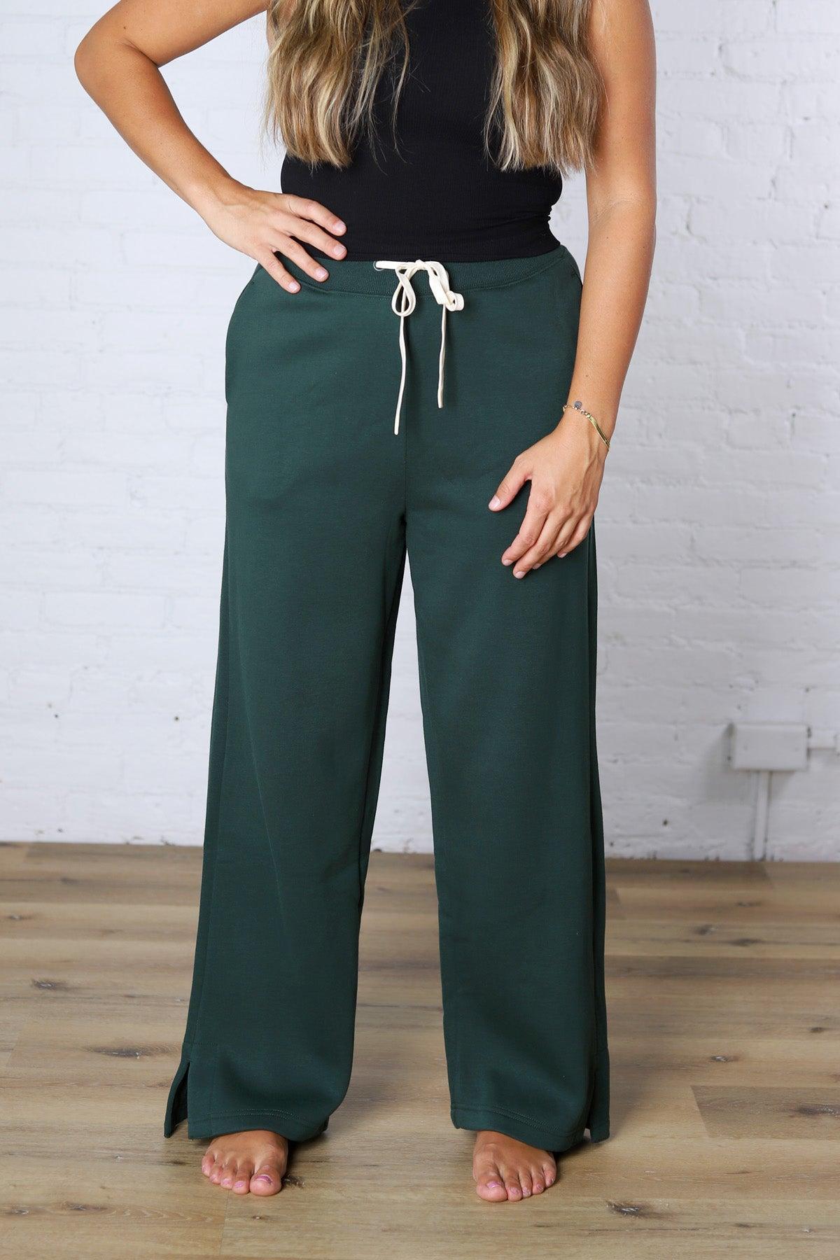 Kassidy Wide Leg Fleece Pants - Pine Grove
