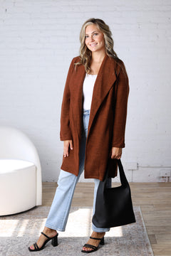 Kate Open Knit Coat - Chestnut FINAL SALE