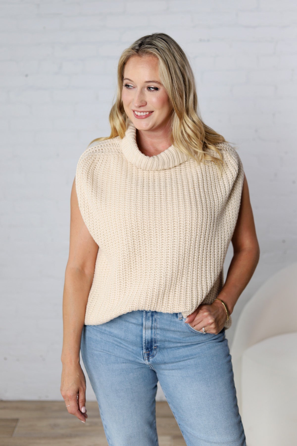 Kaylee Turtleneck Sweater Top - Natural - FINAL SALE