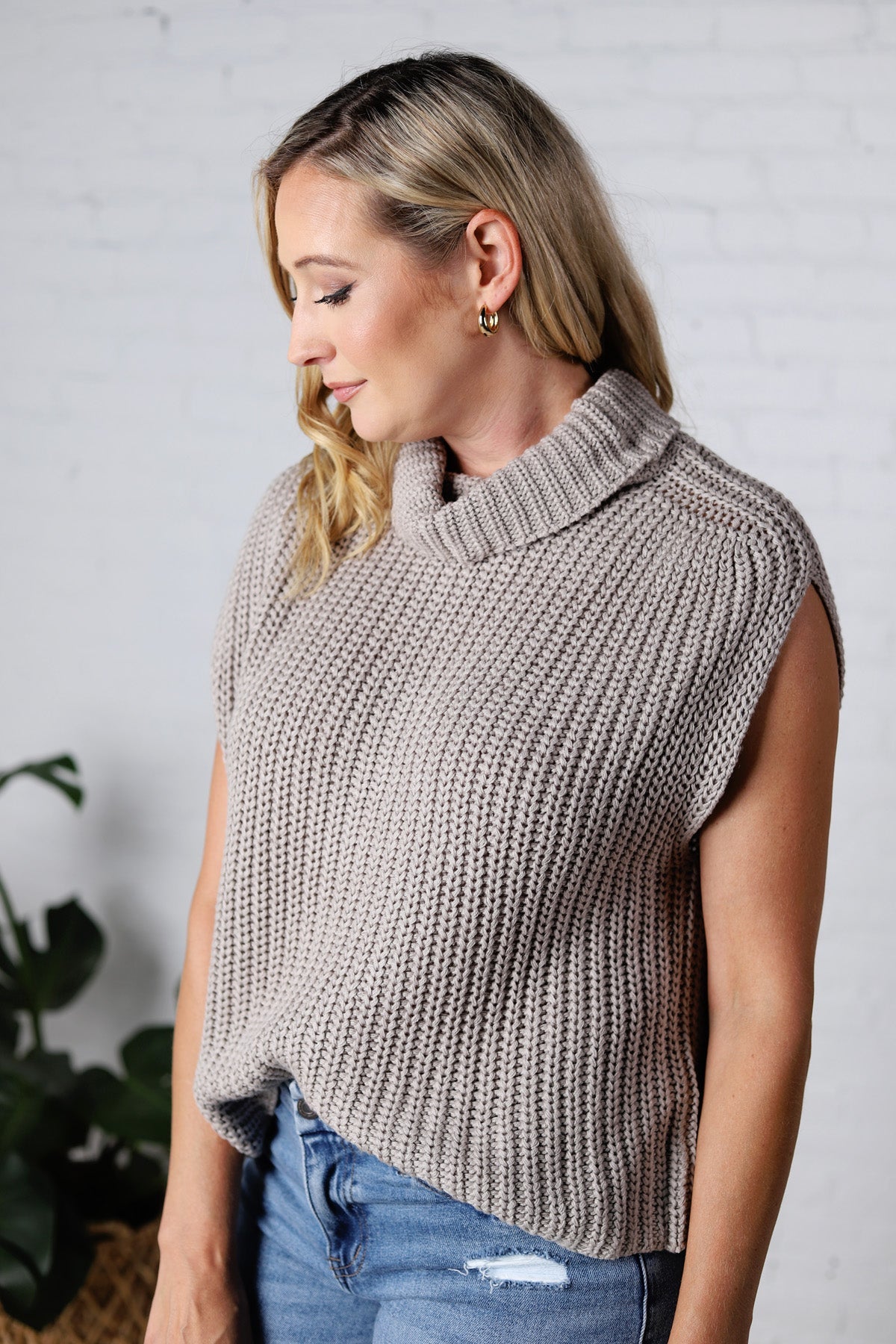 Kaylee Turtleneck Sweater Top - Stone - FINAL SALE