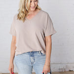 Kehlani Woven Airflow V-Neck Blouse - Sand Beige