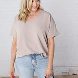 Kehlani Woven Airflow V-Neck Blouse - Sand Beige