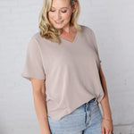 Kehlani Woven Airflow V-Neck Blouse - Sand Beige
