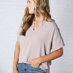 Kelira Split Neck Short Sleeve Top - Ash Mocha