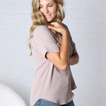Kelira Split Neck Short Sleeve Top - Ash Mocha