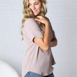Kelira Split Neck Short Sleeve Top - Ash Mocha