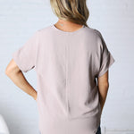 Kelira Split Neck Short Sleeve Top - Ash Mocha