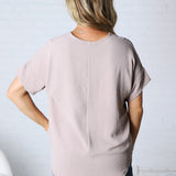 Kelira Split Neck Short Sleeve Top - Ash Mocha