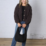 Kendra Button Down Chunky Knit Sweater Cardigan - Espresso