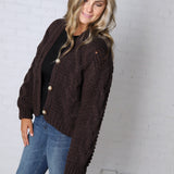 Kendra Button Down Chunky Knit Sweater Cardigan - Espresso