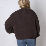Kendra Button Down Chunky Knit Sweater Cardigan - Espresso