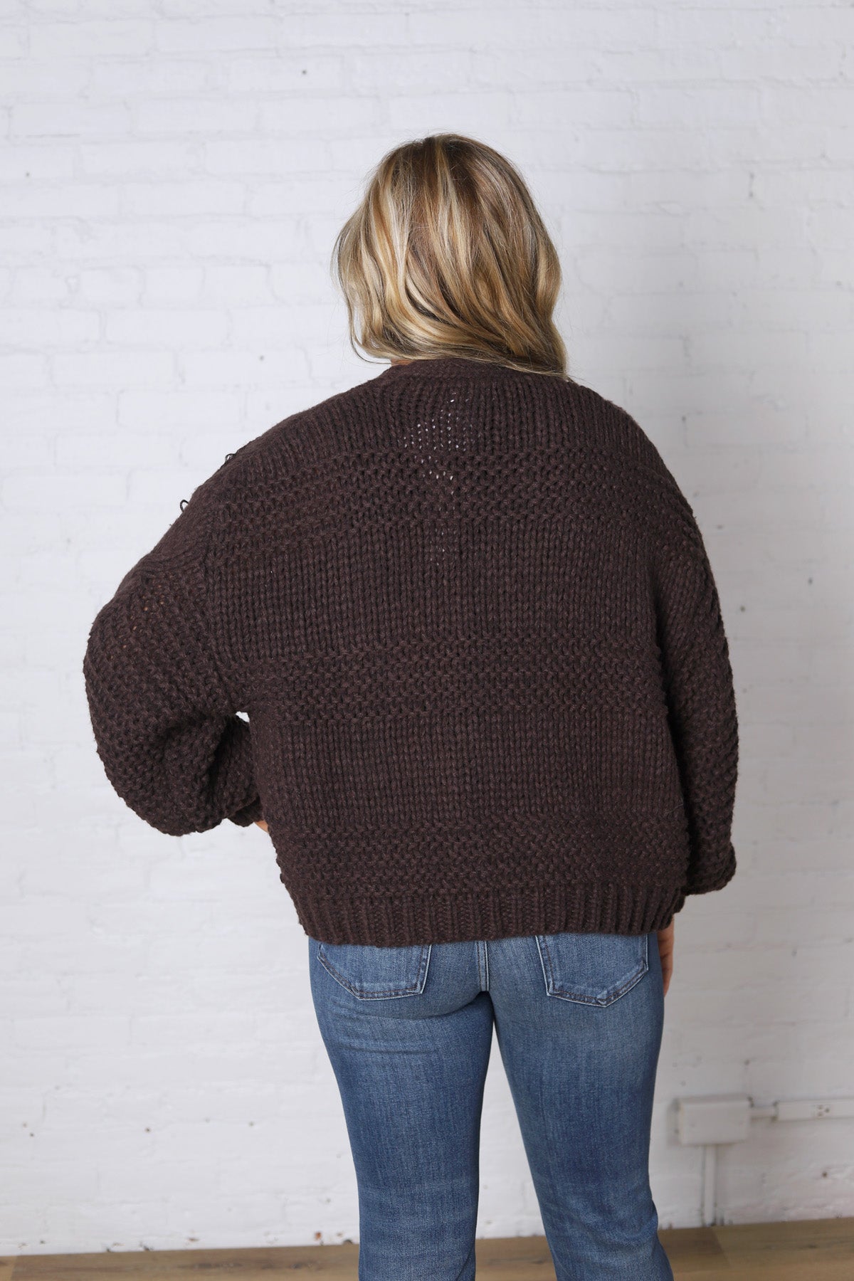 Kendra Button Down Chunky Knit Sweater Cardigan - Espresso