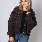 Kendra Button Down Chunky Knit Sweater Cardigan - Espresso