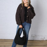 Kendra Button Down Chunky Knit Sweater Cardigan - Espresso
