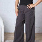 Kenna Sand Washed Tencel Wide Leg Pants - Charcoal Black
