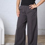 Kenna Sand Washed Tencel Wide Leg Pants - Charcoal Black