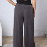 Kenna Sand Washed Tencel Wide Leg Pants - Charcoal Black