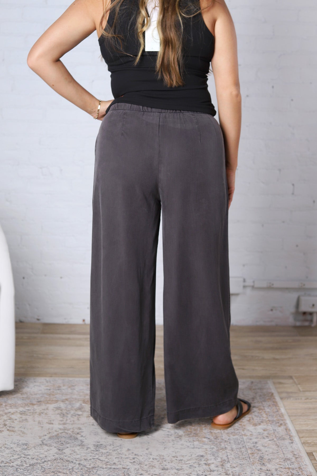 Kenna Sand Washed Tencel Wide Leg Pants - Charcoal Black