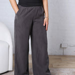 Kenna Sand Washed Tencel Wide Leg Pants - Charcoal Black