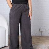 Kenna Sand Washed Tencel Wide Leg Pants - Charcoal Black