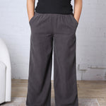 Kenna Sand Washed Tencel Wide Leg Pants - Charcoal Black