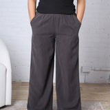 Kenna Sand Washed Tencel Wide Leg Pants - Charcoal Black