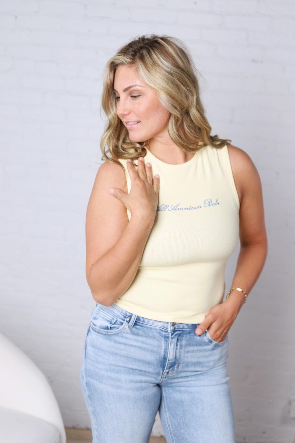 Kennedy "All American Babe" Sleeveless Top - Lt. Yellow FINAL SALE