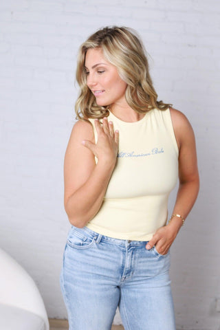Kennedy "All American Babe" Sleeveless Top - Lt. Yellow FINAL SALE