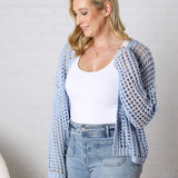 Kessia Crochet Fishnet Open Cardigan - Powder Blue FINAL SALE