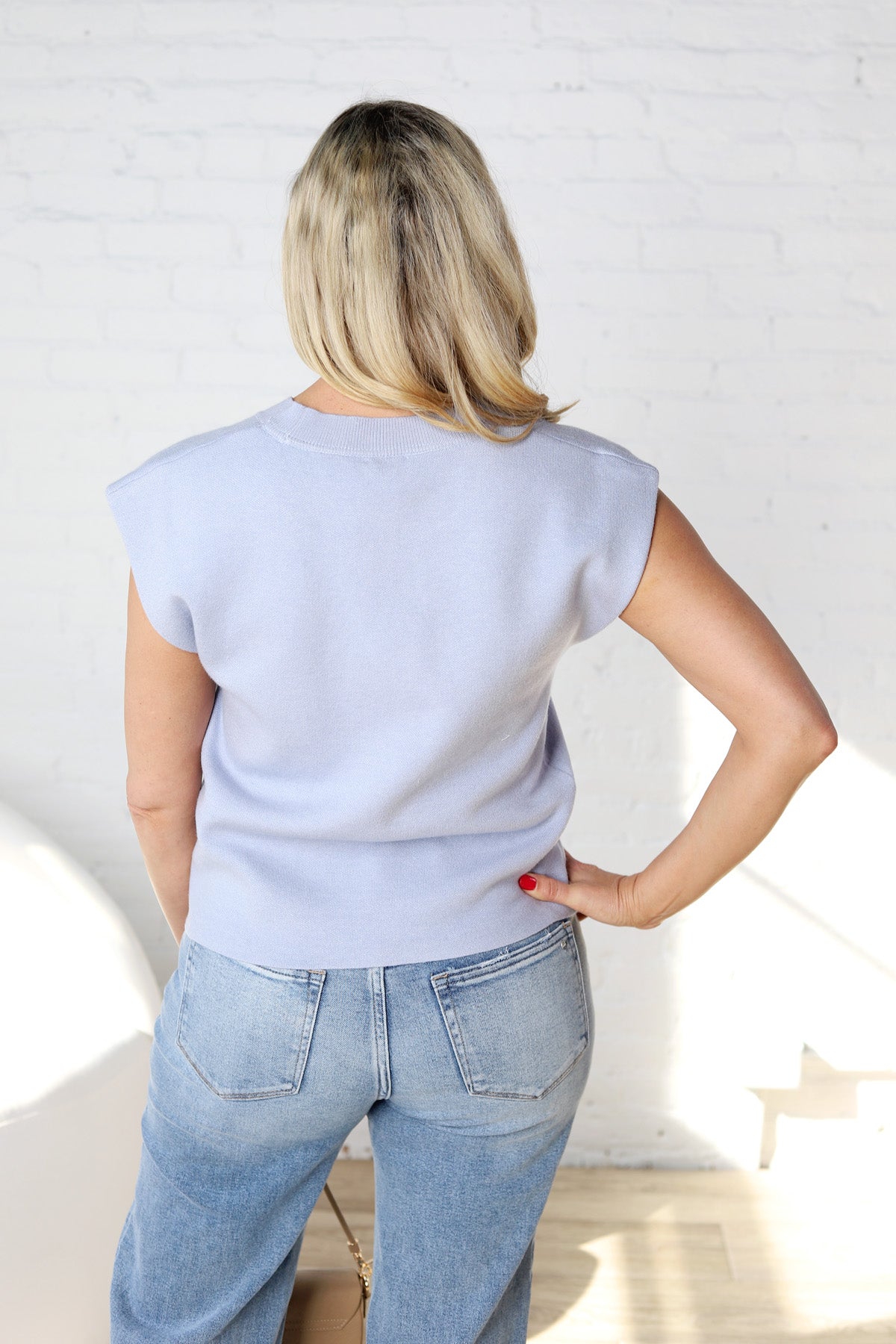 Kiera Sleeveless Crew Neck Sweater - Powder Blue