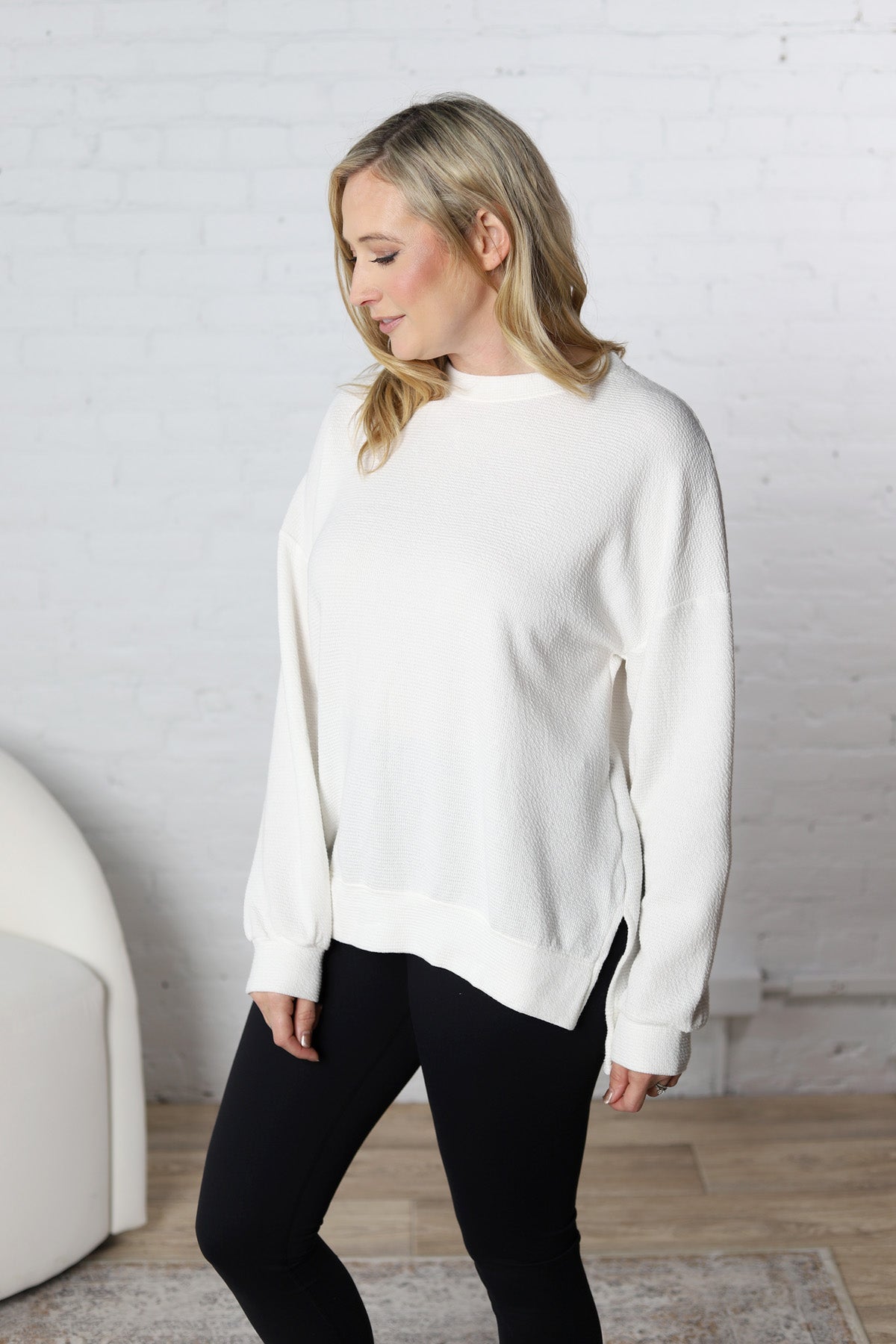 Kilen Cloudy Knit Round Neck Top - Off White