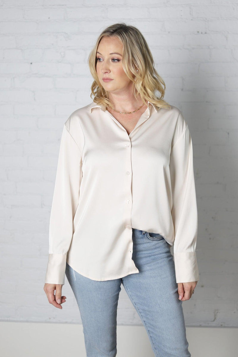 Kimaya Satin Button Up Blouse - Champagne