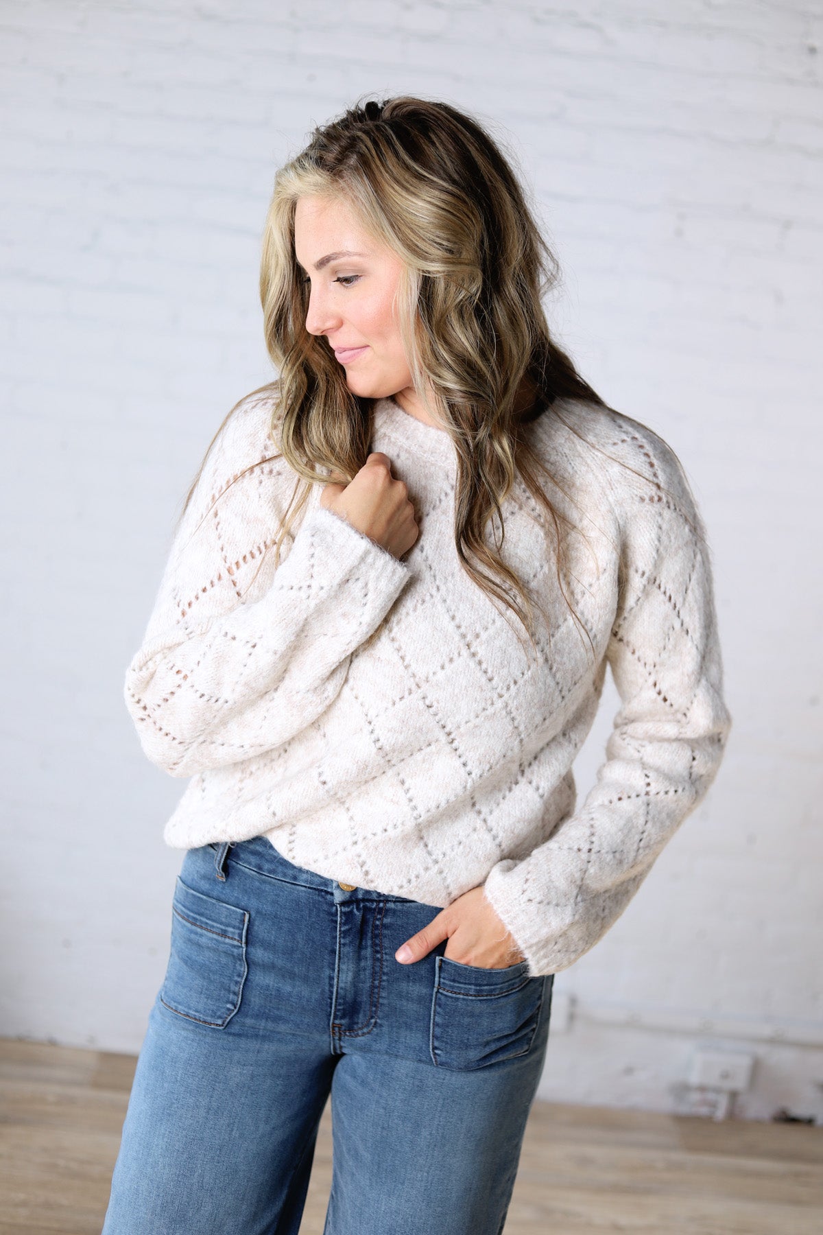 Kinslee Diamond Pointelle Sweater