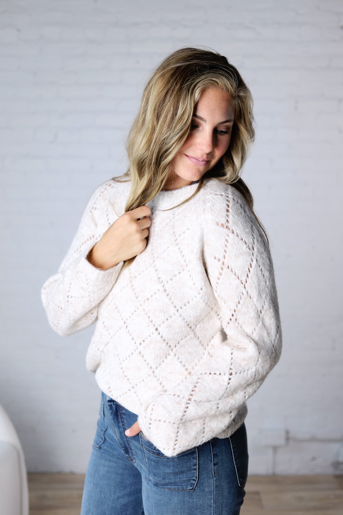 Kinslee Diamond Pointelle Sweater