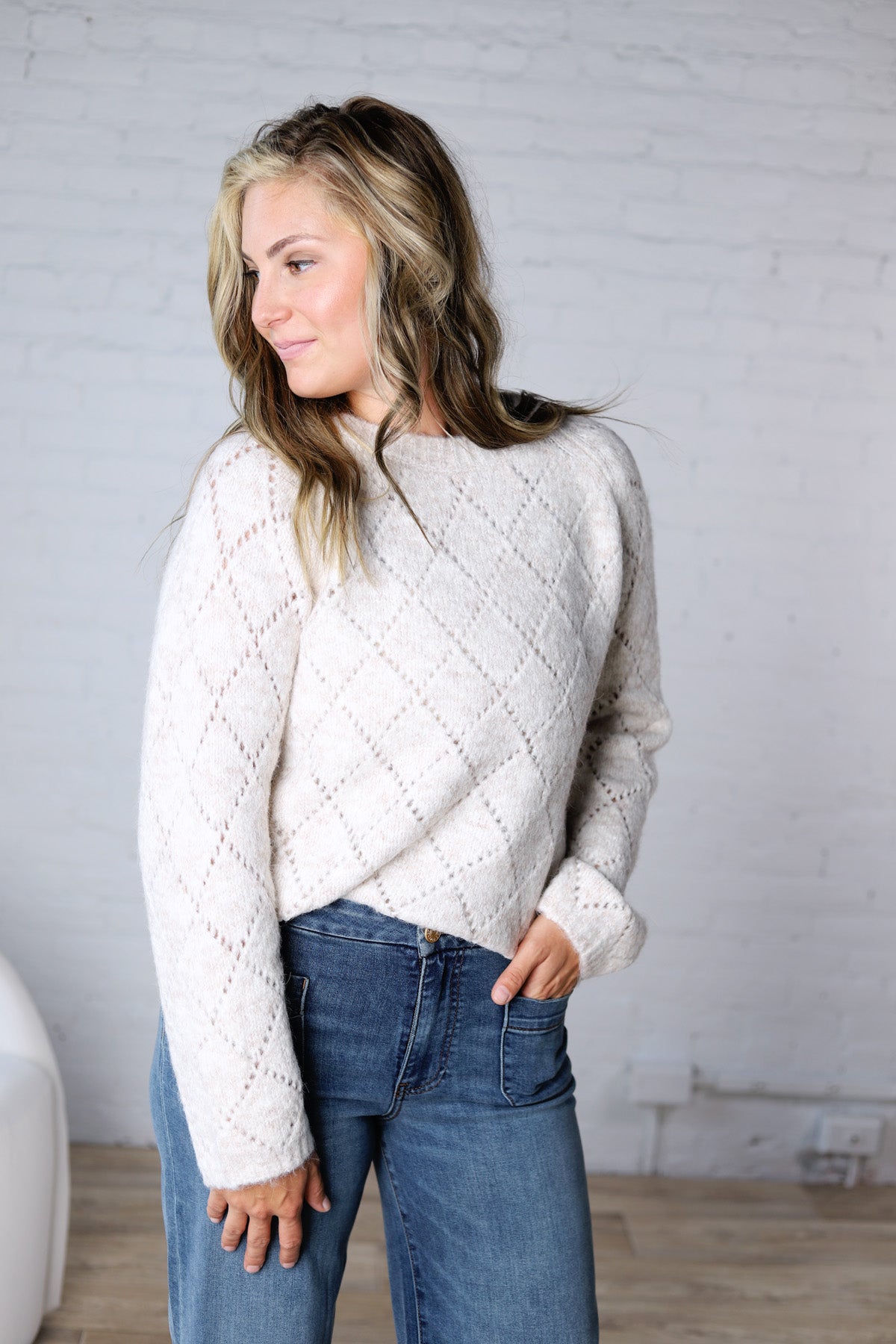 Kinslee Diamond Pointelle Sweater