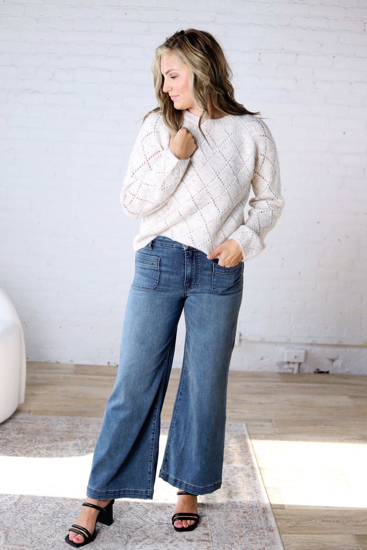 Kinslee Diamond Pointelle Sweater