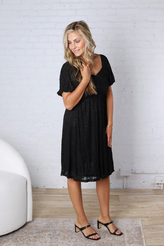 Kinsley Floral Lace Dress - Black