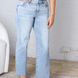 Kira Crop Straight Clean Cut Hem - Light Wash