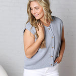 Kiva Raw Edge Sleeveless Button Down Vest Cardigan
