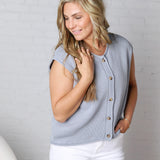 Kiva Raw Edge Sleeveless Button Down Vest Cardigan