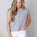 Kiva Raw Edge Sleeveless Button Down Vest Cardigan