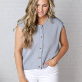 Kiva Raw Edge Sleeveless Button Down Vest Cardigan