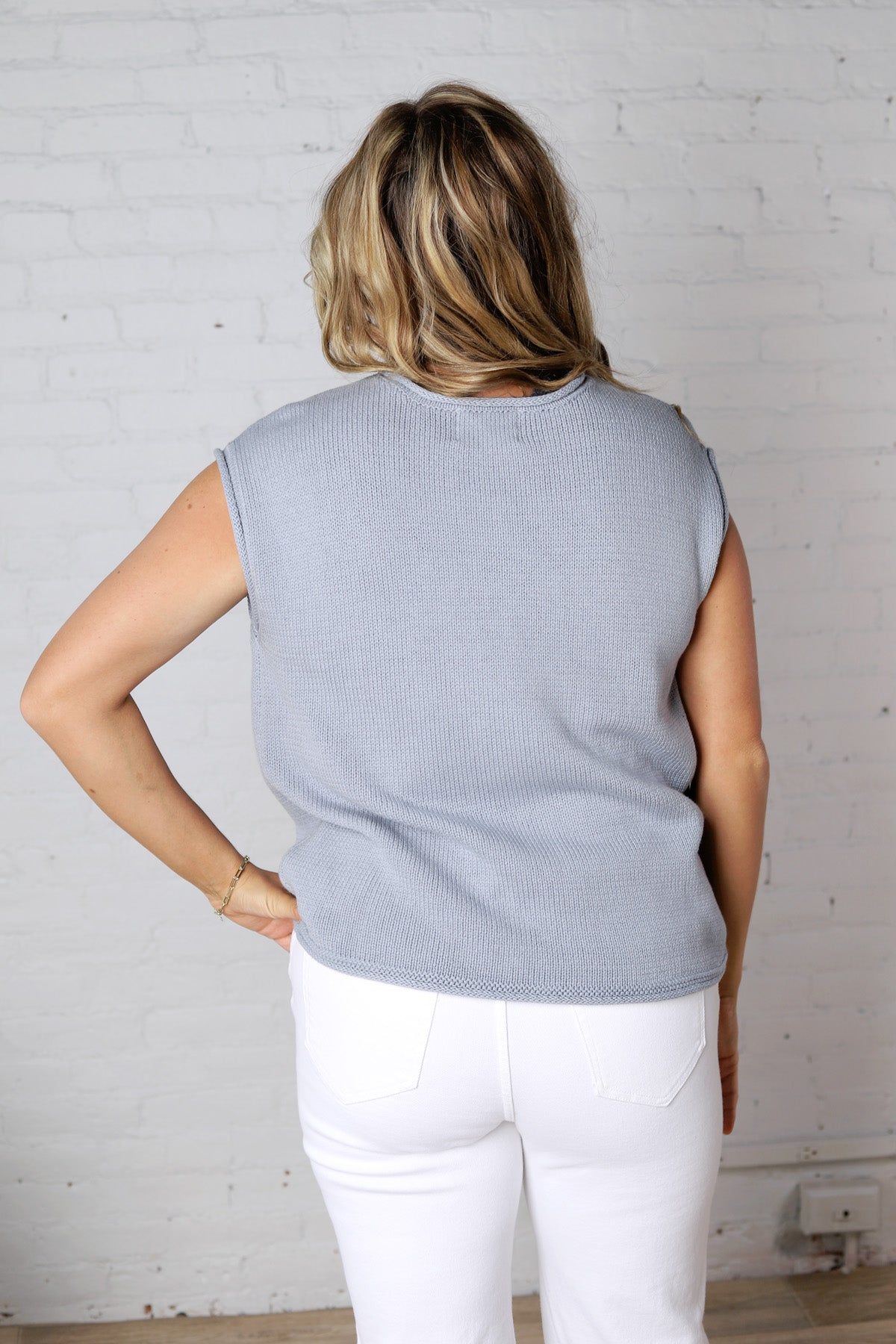 Kiva Raw Edge Sleeveless Button Down Vest Cardigan