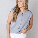 Kiva Raw Edge Sleeveless Button Down Vest Cardigan