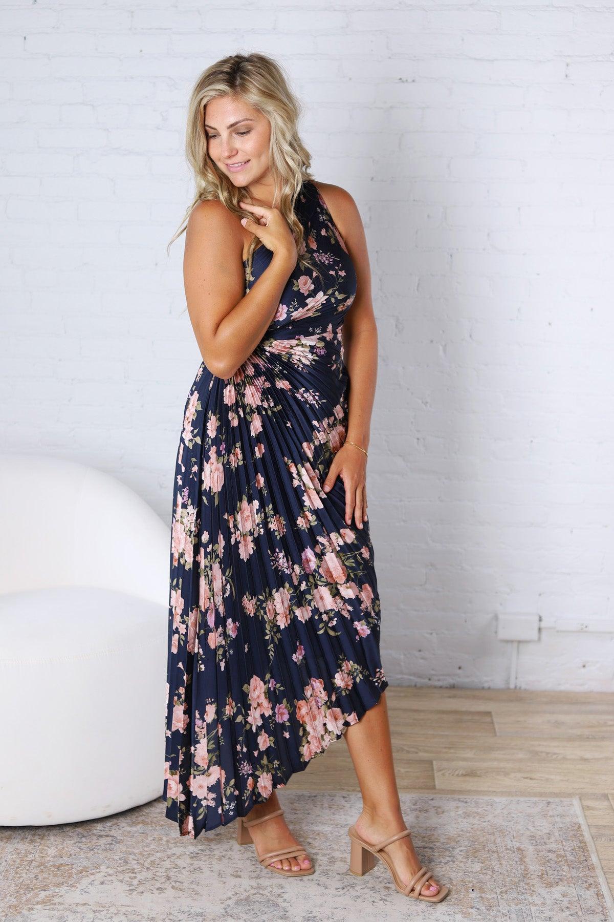 Kleo One Shoulder Maxi Dress - Navy Floral